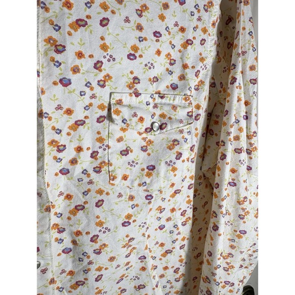 Women's XXL Western Wrangler Pearl Snap Shirt Floral White Pink Orange Cotton - Picture 2 of 9